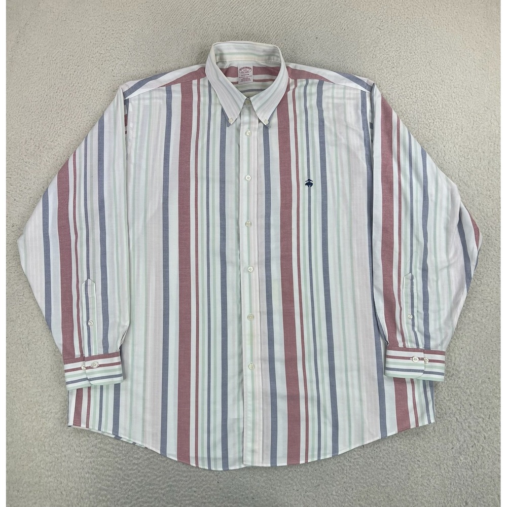 Brooks Brothers Madison Dress Shirt Mens 2XL White Stripe Classic Non Iron LS